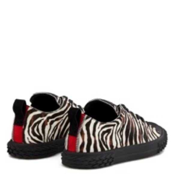 Giuseppe Zanotti Men's Natural Zebra Print Pony Skin Fashion "Blabber" Sneakers - Picture 3 of 6